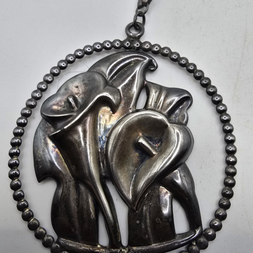 Vintage McCelland Sterling Silver Calla Lily Floral Pendant Necklace - Picture 3 of 8
